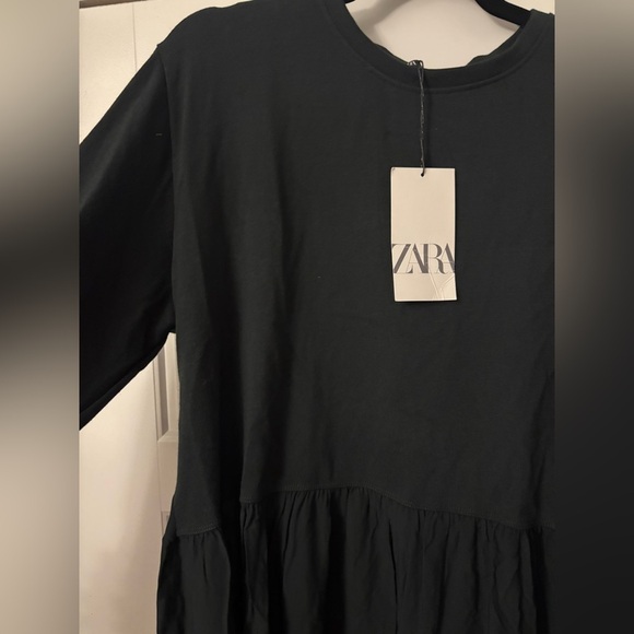 NWT ZARA Women’s Dark Hunter Green Relaxed Peasant Short‎ Dress Small S - Picture 11 of 13